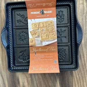 Nordic Ware English Shortbread Pan Black Floral and Fruit Design